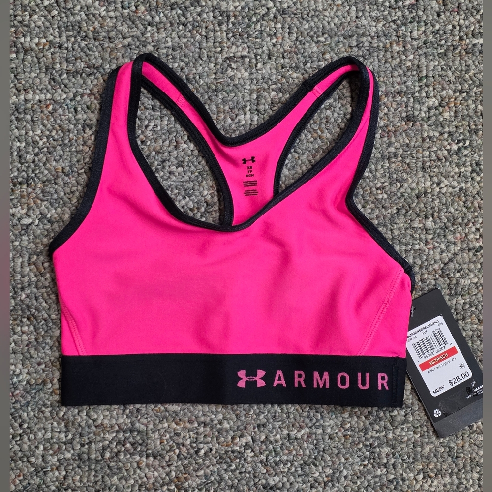 Under Armour Pink/Black Mid Keyhole Bra XS